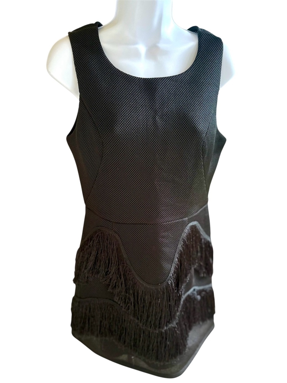 Ina Medium Weight with Black Mesh Textured Fringe Mini Dress